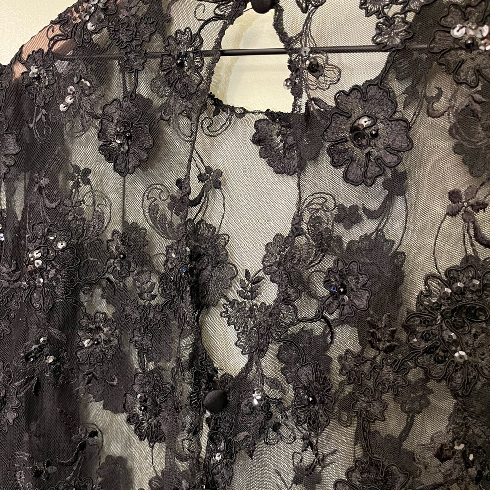 Custom Made Black Sequins Lace Blouse Size 16 - image 4